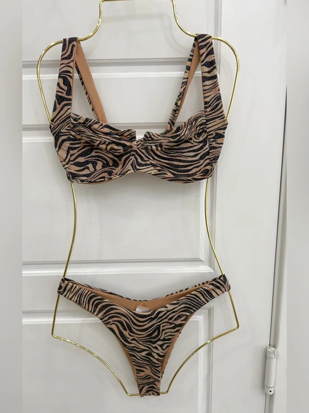 l*space Zebra-Print Bikini Bottoms in Neutral & Black